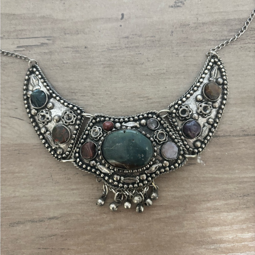 Vintage Silver Necklace with Multicolor Stones - Picture 2 of 7